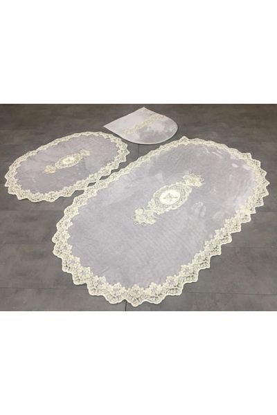 Bonny Home Γκρι Lisa 3 τεμαχίων Προίκα Γαλλική δαντέλα Απλικέ Σετ Τουαλέτας Σετ Μοκέτα Μπάνιου