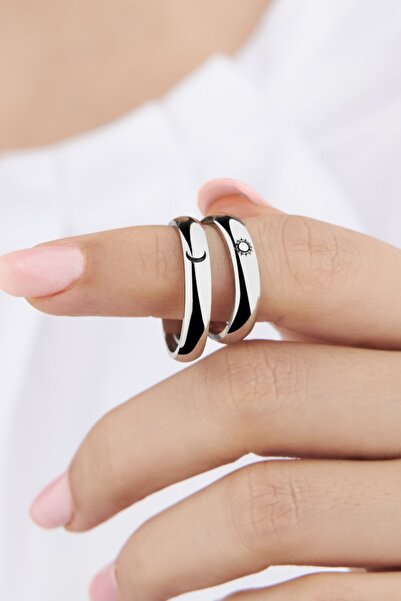 FSM ALYANS 925 Ayar Gümüş Ay Güneş Ayarlanabilir Çift Alyans