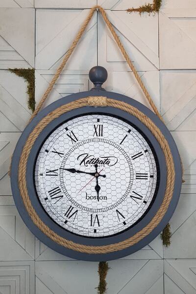 Genel Markalar Saatiko Halatlı Ahşap Duvar Saati Antrasit Siyah