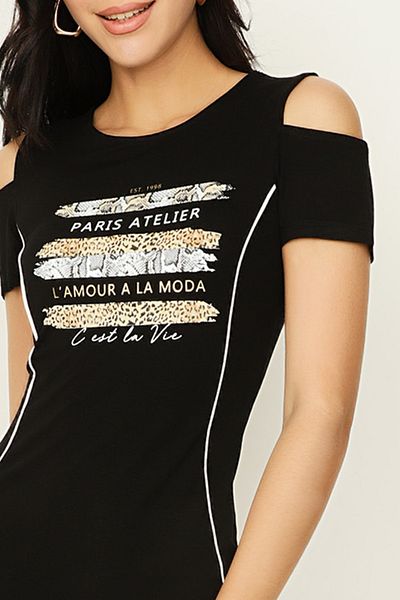 Select Moda Γυναικείο Μαύρο Πλεκτό Φόρεμα Bodycon με χαμηλό ώμο
