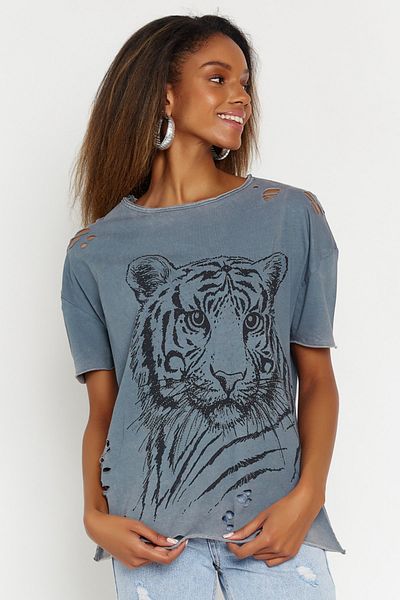 Hopoi Tricou cu imprimeu antracit pentru femei Zmn2004
