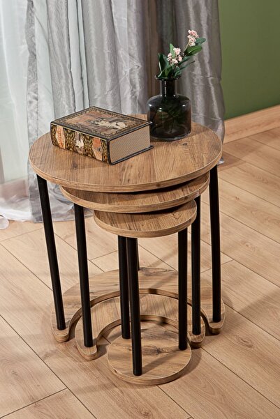 SANDALİE Avrupa Üçlü Zigon Sehpa Salon Takım - Atlantik Çam&siyah