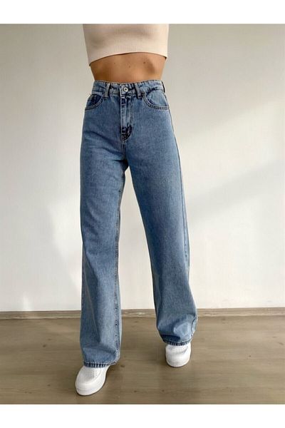 Trn JNS Μαύρο Lycra Super ψηλόμεσο τζιν Loose Leg Jeans Palazzo Παντελόνι