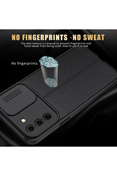 Fibaks Samsung Galaxy A03s Uyumlu Kılıf Sürgülü Slide Kamera Korumalı Deri Görünümlü Lüks Kapak