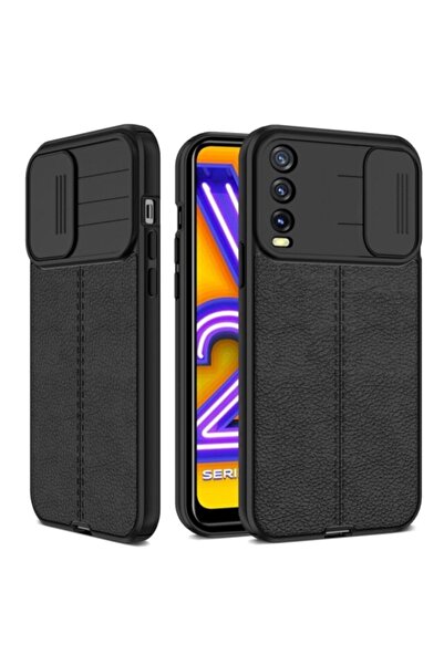 Fibaks Galaxy A02 Uyumlu Sürgülü Slide Kamera Korumalı Deri Görünümlü Silikon Kılıf