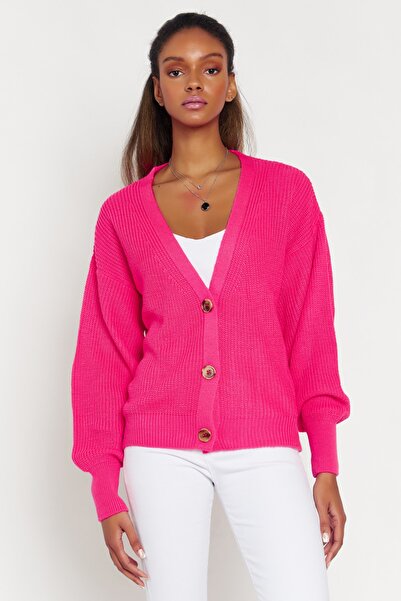 Hopoi Cardigan casual cu nasturi pentru femei, fucsia, Mt3011