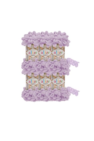 Alize Puffy 90x90 Hand Knitted Light Lilac Color Hand Knitting Rope for Baby Blanket 6 Pieces