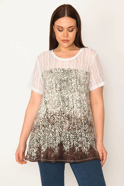 Şans Women's Large Size Bone Robe Lace Blouse 65n23354