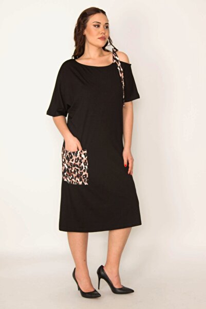 Şans Γυναικείο φόρεμα με μαύρο λουράκι και τσέπη με λεπτομέρειες 65n32014