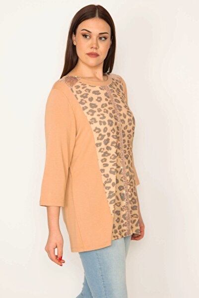 Şans Γυναικεία παγιέτα μεγάλου μεγέθους Λεοπάρ μπλούζα με στάμπα 65n31983