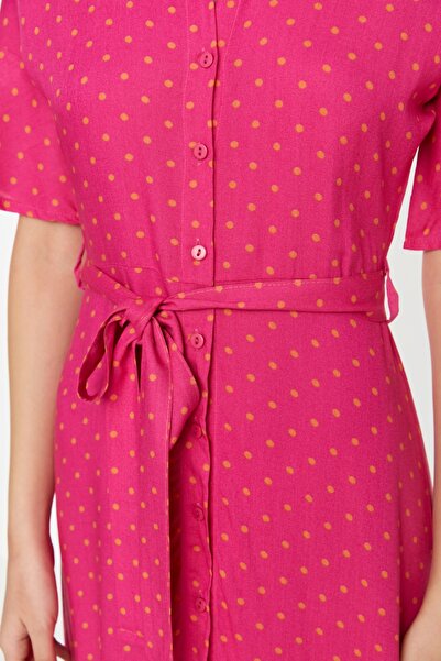 Trendyol Collection Fuchsia Belted Polka Dot Maxi Viscose Woven Shirt Dress TWOSS19EL0094