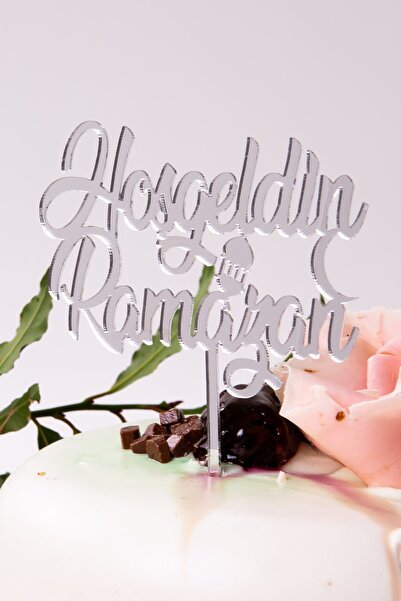 Huzur Party Store Hoşgeldin Ramazan Yazılı Gümüş Ayna Pleksi Gri Pasta Üstü S...