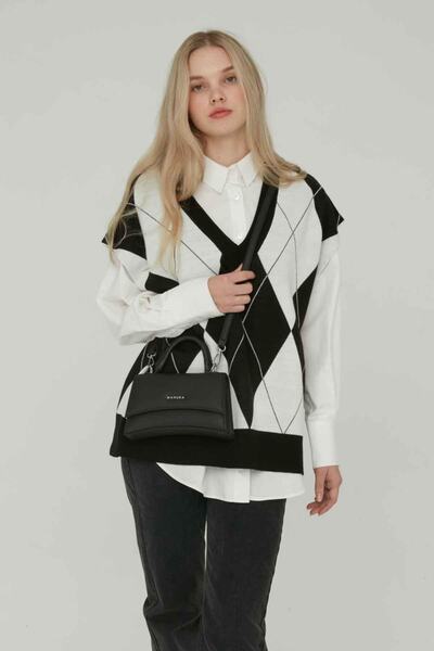 Manuka Strukturierte Ledertasche Schwarz