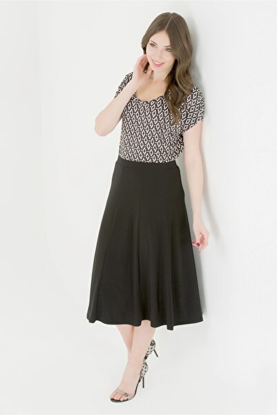 TOLGA SARAÇOĞLU 20005 Μαύρη Πλεκτή Φούστα Μάξι με Ελαστική Μέση