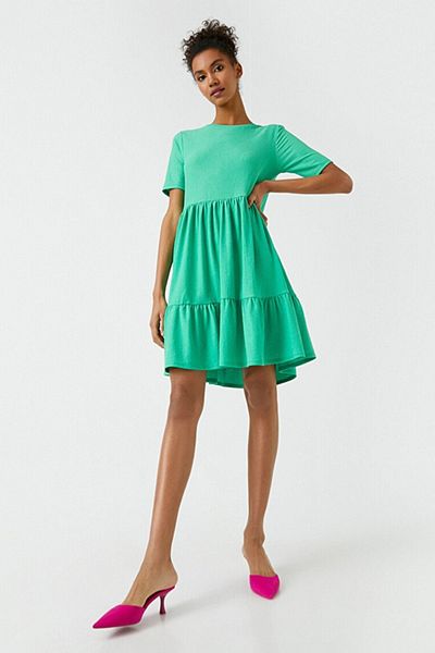 Koton Kurzarm-Rüschenkleid für Damen 2yak83988ek