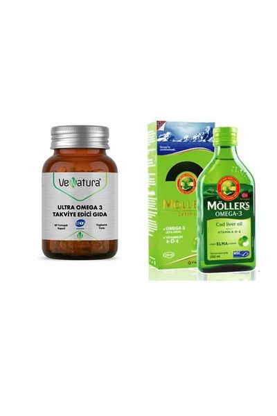 VeNatura Ultra Omega 3 60 Capsules+Apple Flavored Mules Fish Oil 250 ml
