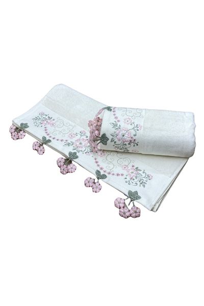 Karacan Πετσέτα χεριών Daisy 50*85 100% βαμβακερή προίκα κεντημένη βελούδινη