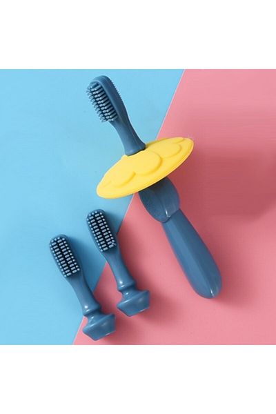 Bluoksweet Blue Head with Two Spare Heads Replaceable Silicone Soft Oral Care Toothbrush