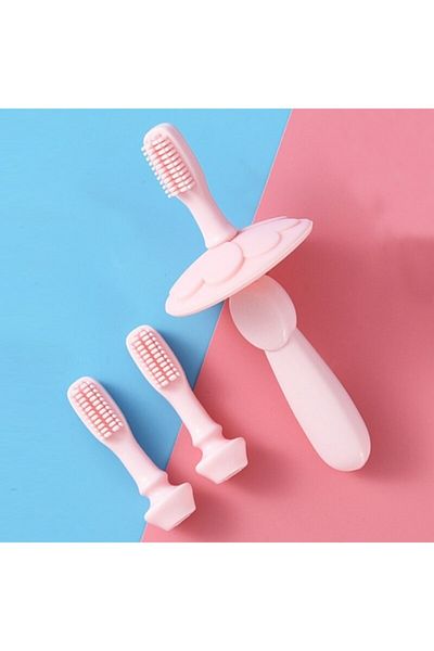 Bluoksweet Pink Head with Two Spare Heads Replaceable Silicone Soft Oral Care Toothbrush