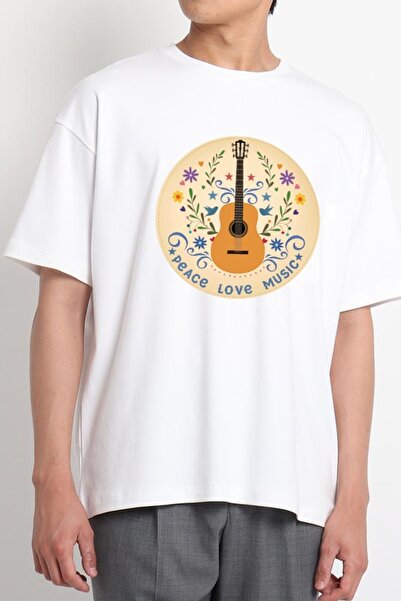 GreenMint للجنسين الأبيض السلام الحب والموسيقى غيتار شعبي شارة