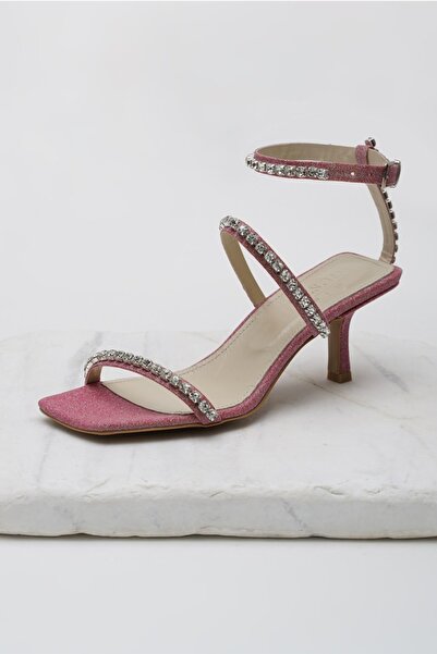 Mio Gusto Crystal Genuine Leather Pink Color Women's Heeled Evening Dress Sandals Shoes