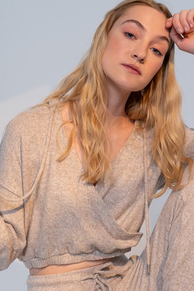 Re-clo Kelly Crop - Organic Fabric, Anthracite and Beige Melange, Wrap Cut Sweatshirt
