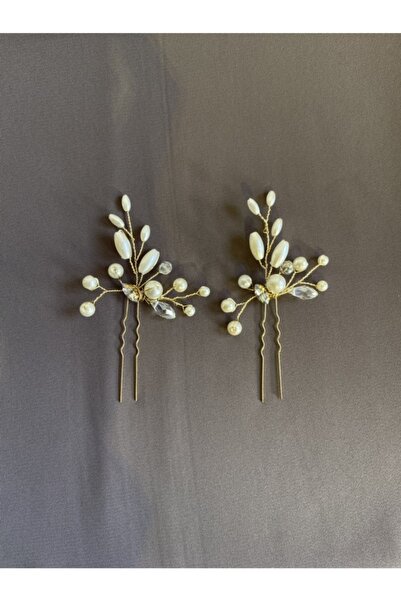 Pearly Handmade (G). Accesoriu de păr pentru ac de păr dublu perla aur