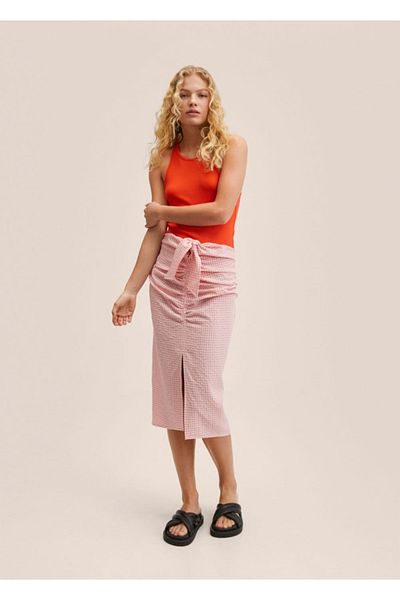 MANGO Woman Gingham πλισέ φούστα