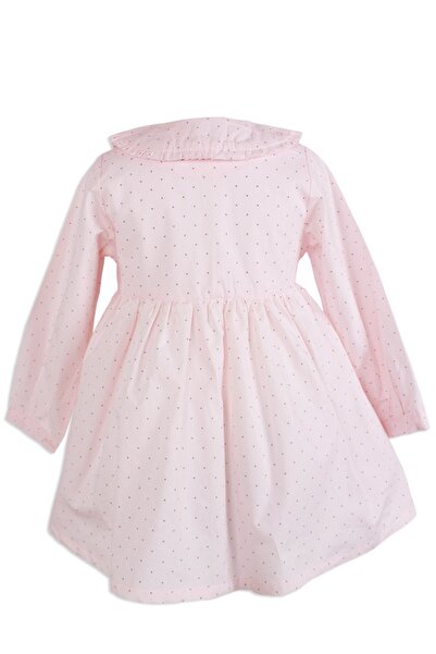 YUMURCAKEVİ Kız Çocuk Uzun Kollu, %100 Pamuk, Baharlık Pembe Elbise, Kız Çocuk Özel Gün Elbise. Bebek Elbise