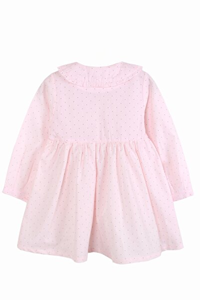 YUMURCAKEVİ Kız Çocuk Uzun Kollu, %100 Pamuk, Baharlık Pembe Elbise, Kız Çocuk Özel Gün Elbise. Bebek Elbise