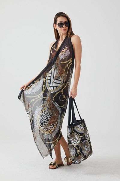AYSHOME Ays Home Fashion Leopard μοτίβο μαύρο φόρεμα παραλίας