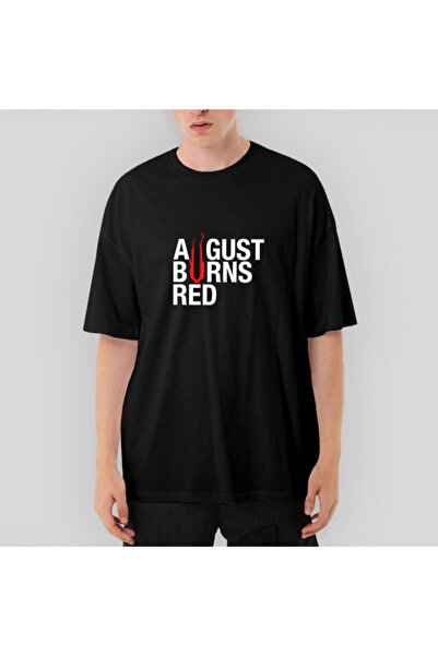 Z zepplin تي شيرت أسود كبير الحجم باللون الأحمر من أغسطس بيرنز