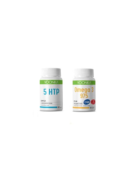 Voonka 5 Htp Complex Food Supplement - Omega 3 975 Mg for Adults 52 Capsules + 62 Capsules