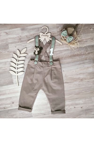 Feriatolye Milky Brown Mold Green Squirrel Concept Boys Trousers Salopet