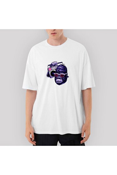 Z zepplin Tricou alb supradimensionat Gorilla Hiphop