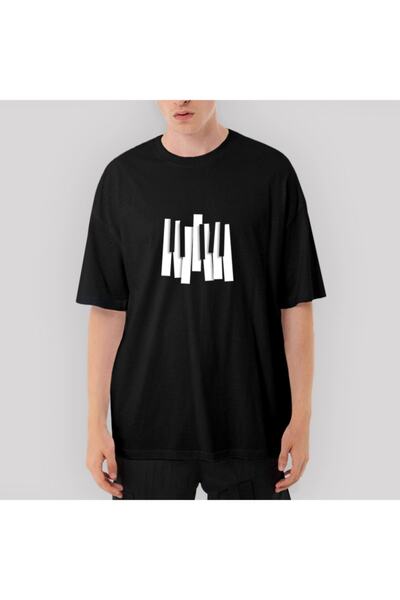 Z zepplin تي شيرت أسود كبير الحجم بمفاتيح البيانو