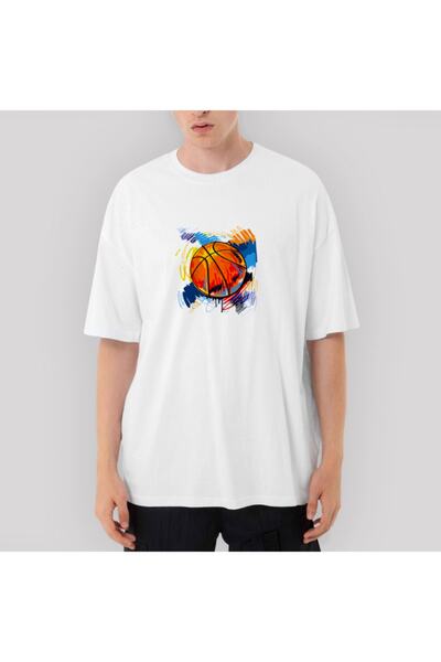 Z zepplin Tricou alb supradimensionat cu minge de baschet