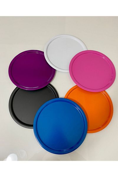 Mira züccaciye Mix Set of 6 Metal Single Decorative Candle, Tea, Coffee and Cake Service Presentation Tray 23 Cm