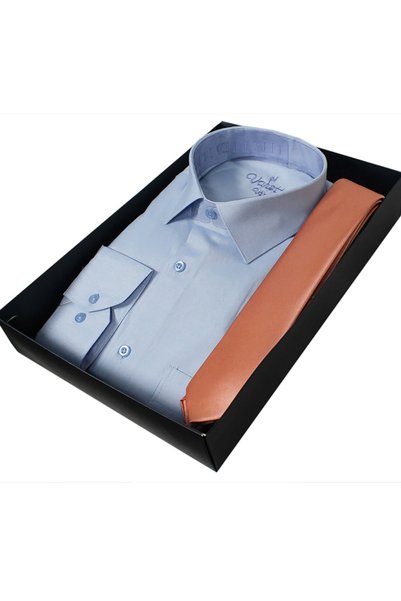 Varetta Cămașă albastră cu mâneci lungi pentru bărbați, cu cravată de culoare...