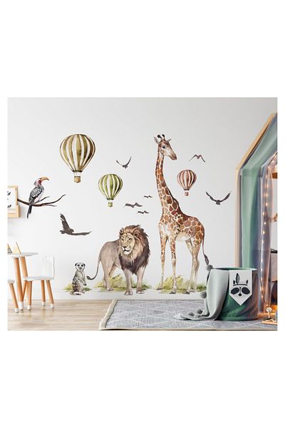 TUGİBU Σετ αυτοκόλλητων τοίχου Safari Giraffe Lion