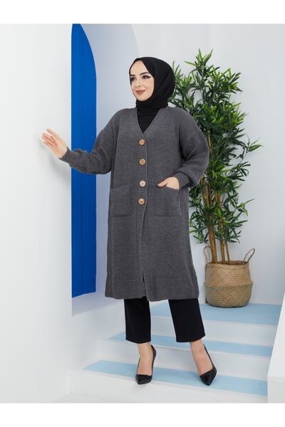 Pamuk Butik Γυναικείο πλεκτό με κουμπιά φαρδιά ζακέτα