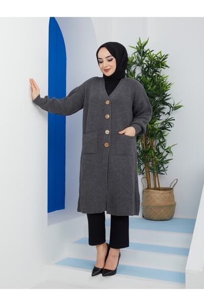 Pamuk Butik Γυναικείο πλεκτό με κουμπιά φαρδιά ζακέτα