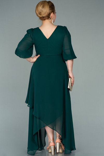 Abiyefon Emerald Green Capri Sleeve Plus Size Long Chiffon Evening Dress Abk1083