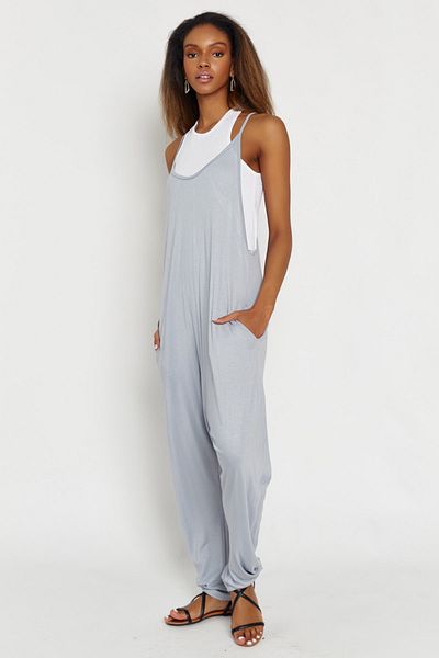 Hopoi Women's Gray Back Detailed Loose Jumpsuit 25086
