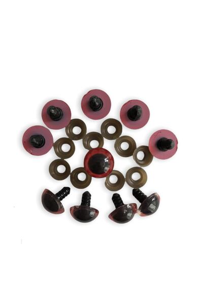 alfa tasarım atölyesi Amigurumi Vidali Göz Kırmızı Renk 18 mm 10 Adet