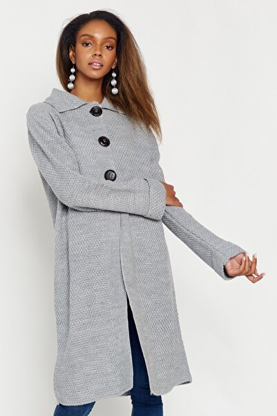 Hopoi Сірий кардиган середньої довжини - дитячий комір і ґудзики