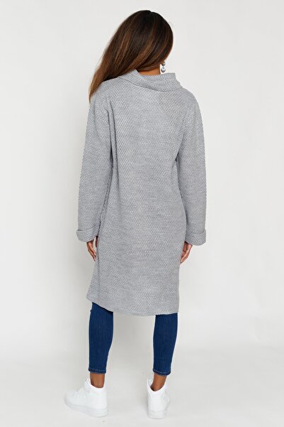 Hopoi Сірий кардиган середньої довжини - дитячий комір і ґудзики