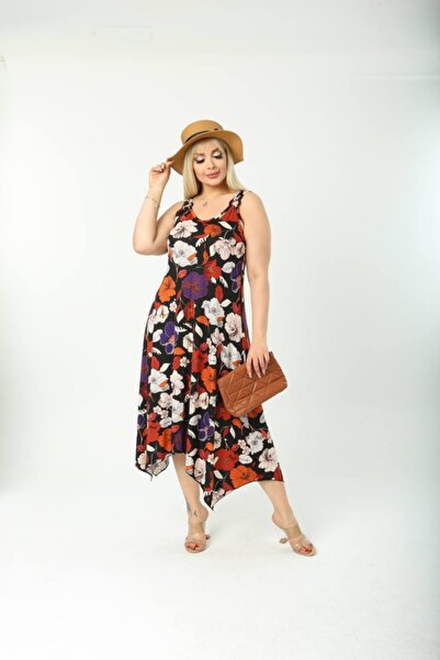 ModaSehle Women's Plus Size Buckle Strap Floral Pattern Dress