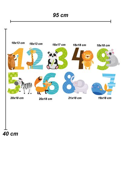 Sepet Yıldızı Animal Figures Numbers Wall Sticker
