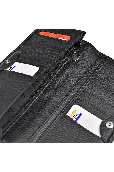 Eminsa Black Genuine Leather Wallet, Leather Wallet with Snap Fasteners